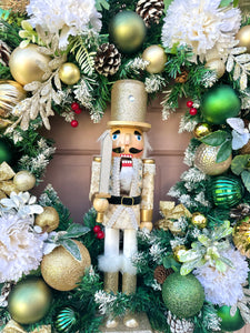 Deluxe Green and Gold Nutcracker wreath (led lights included)