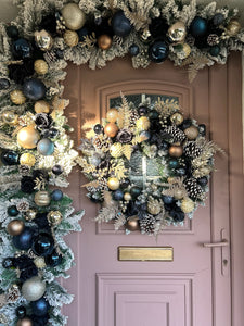 Midnights- navy & gold luxurious wreath & matching garland