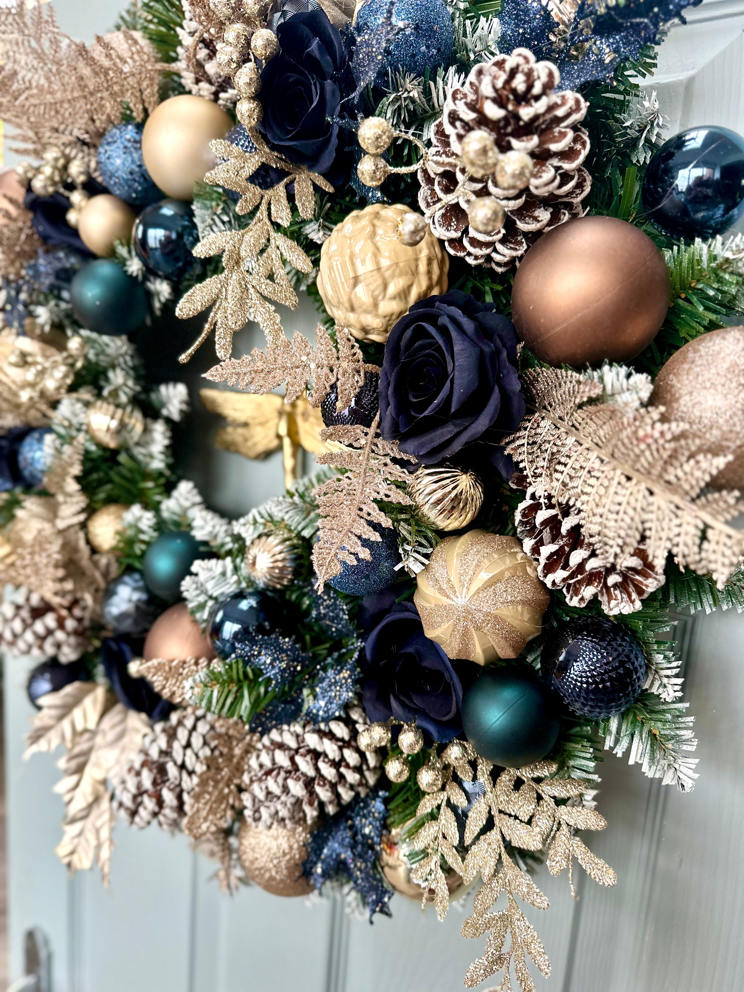 Midnights- navy & gold luxurious wreath & matching garland