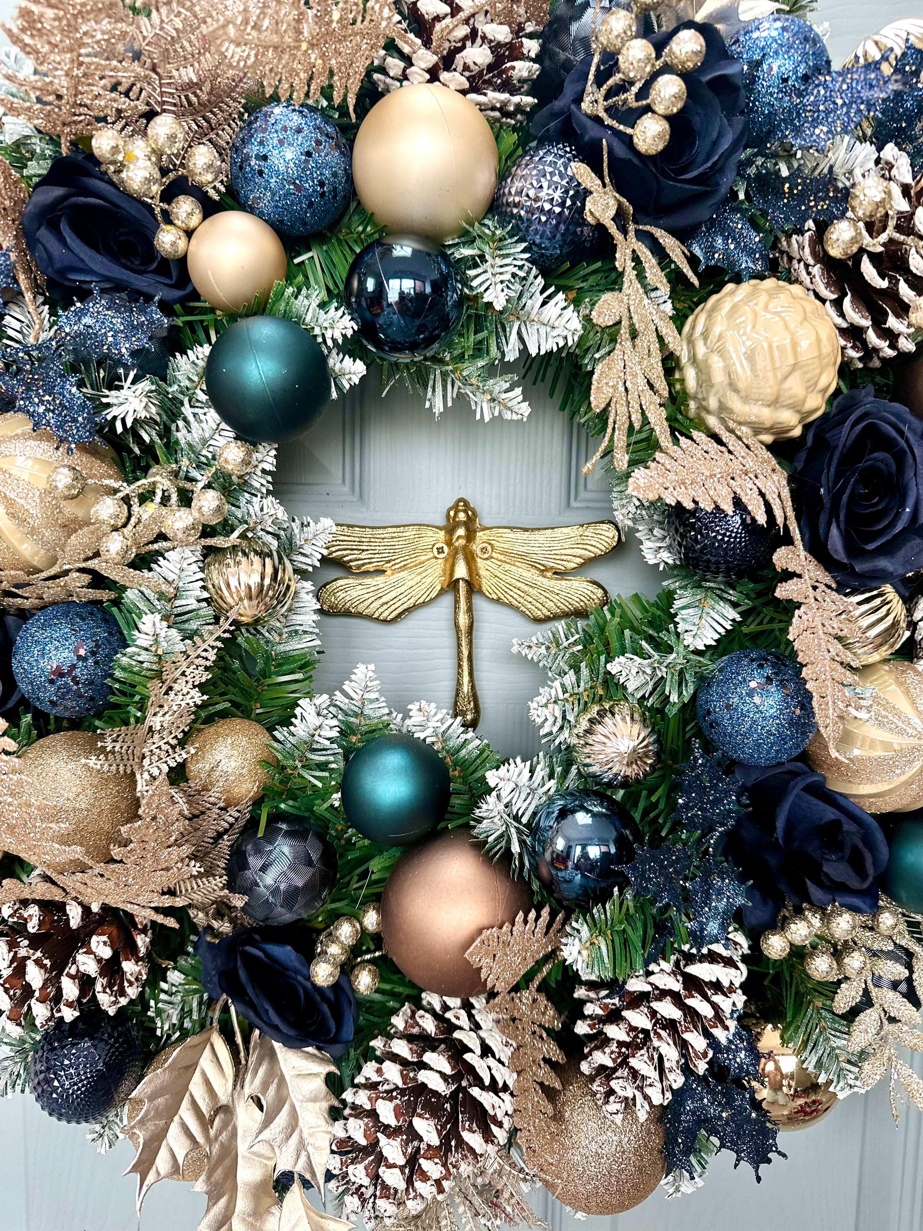 Midnights- navy & gold luxurious wreath & matching garland