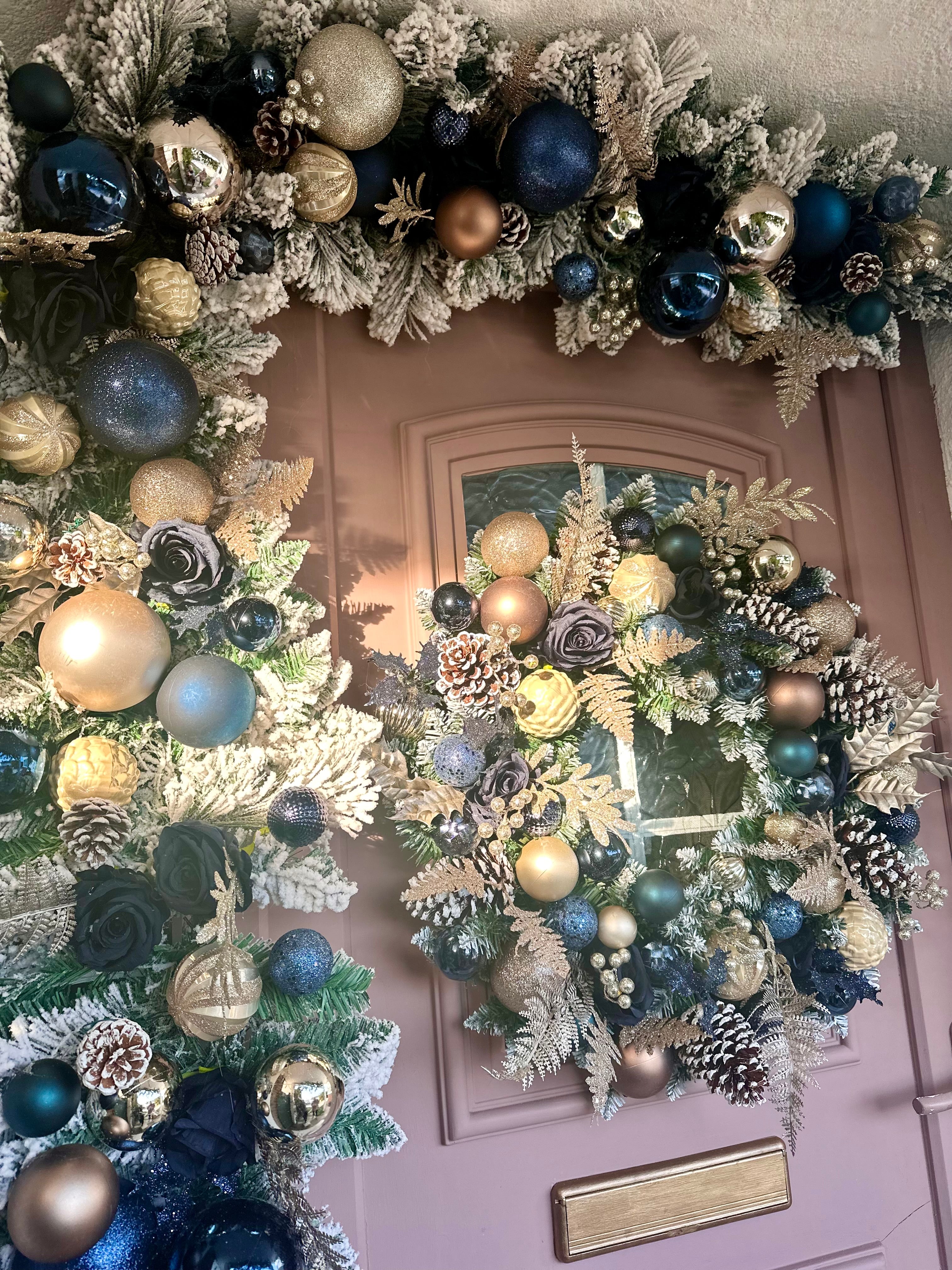 Midnights- navy & gold luxurious wreath & matching garland