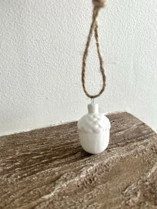 WHITE HANGING ACORN DECORATION