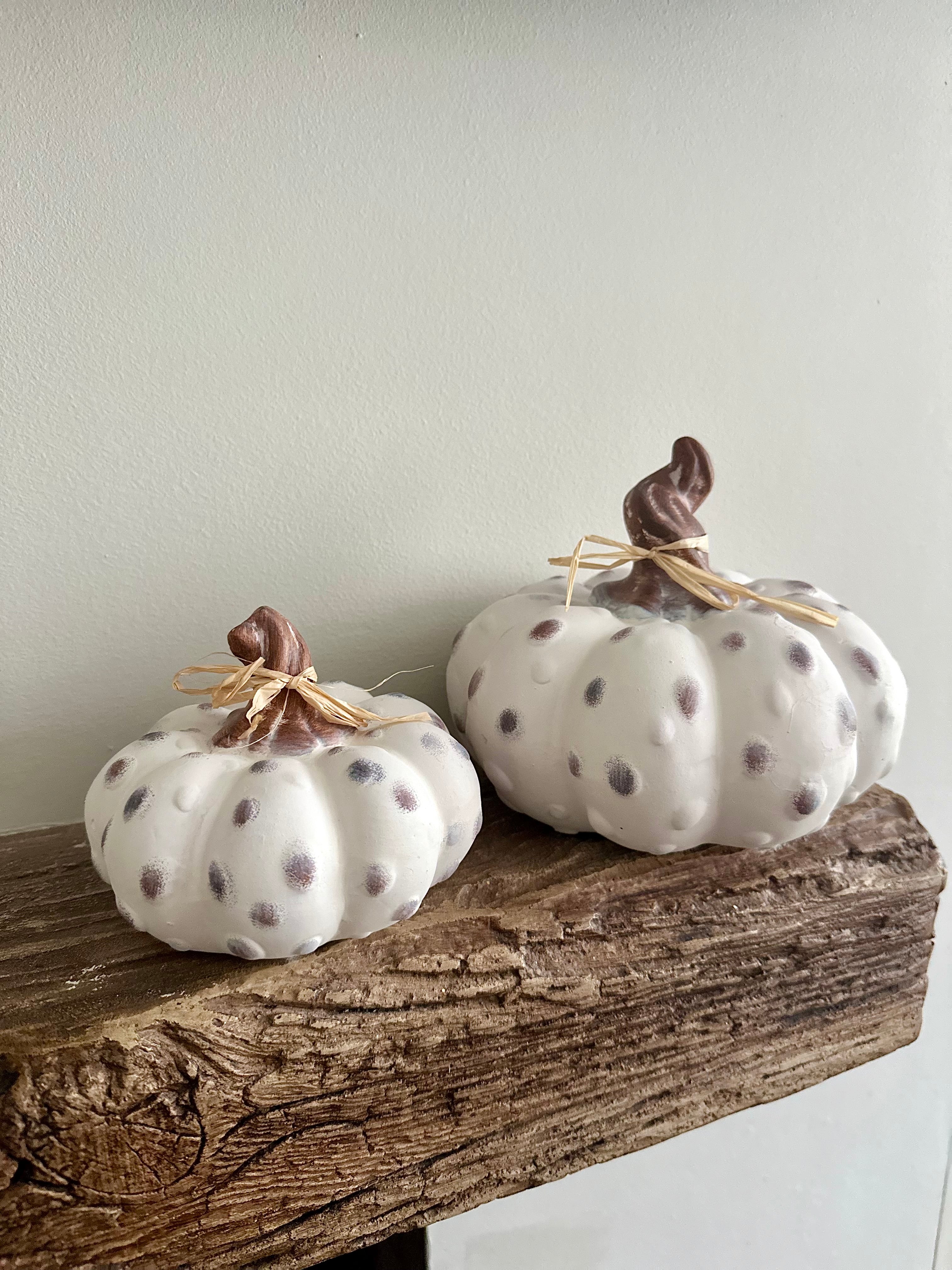 Set of 2 White ceramic spotted pumpkins