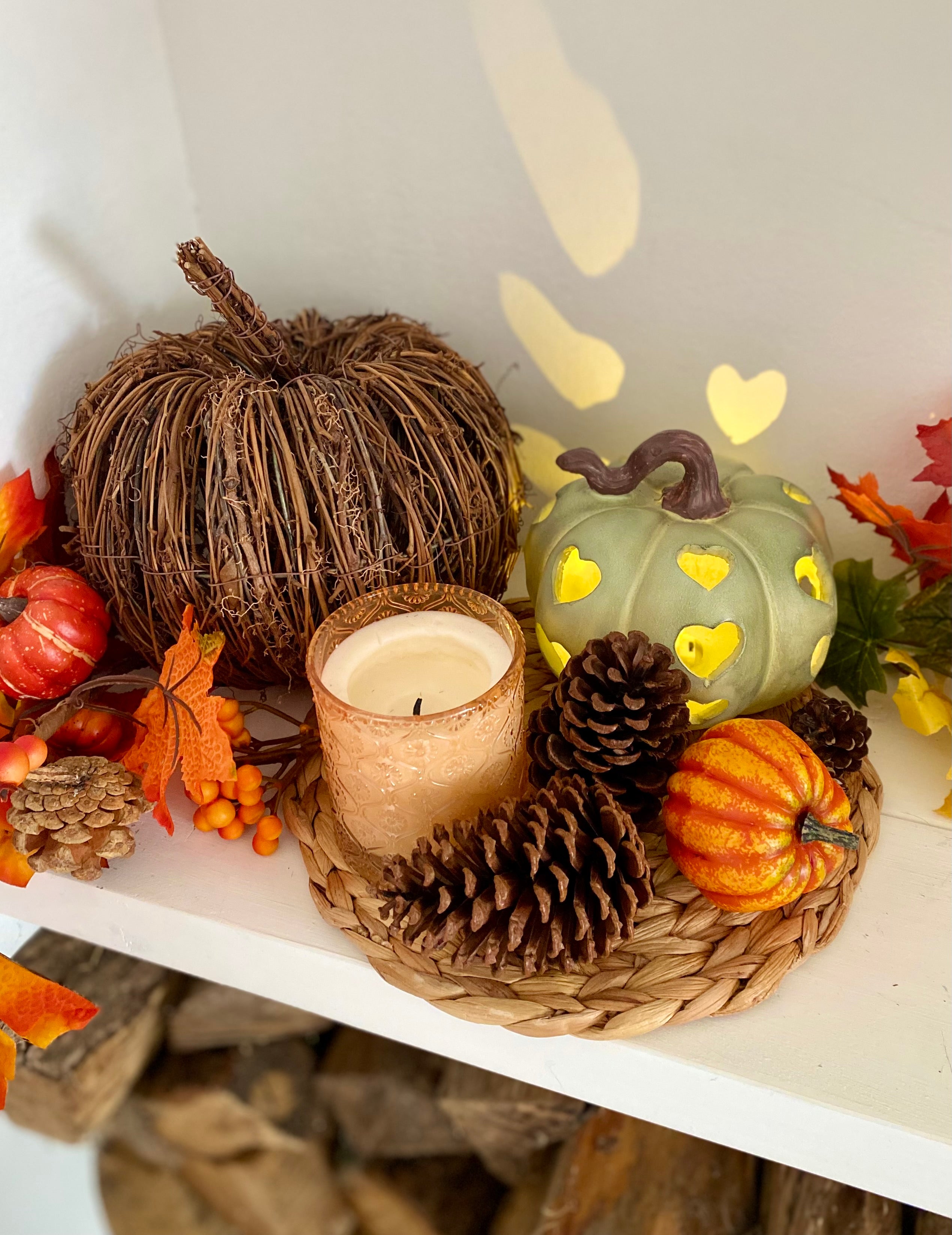 Sage Green heart LED pumpkin