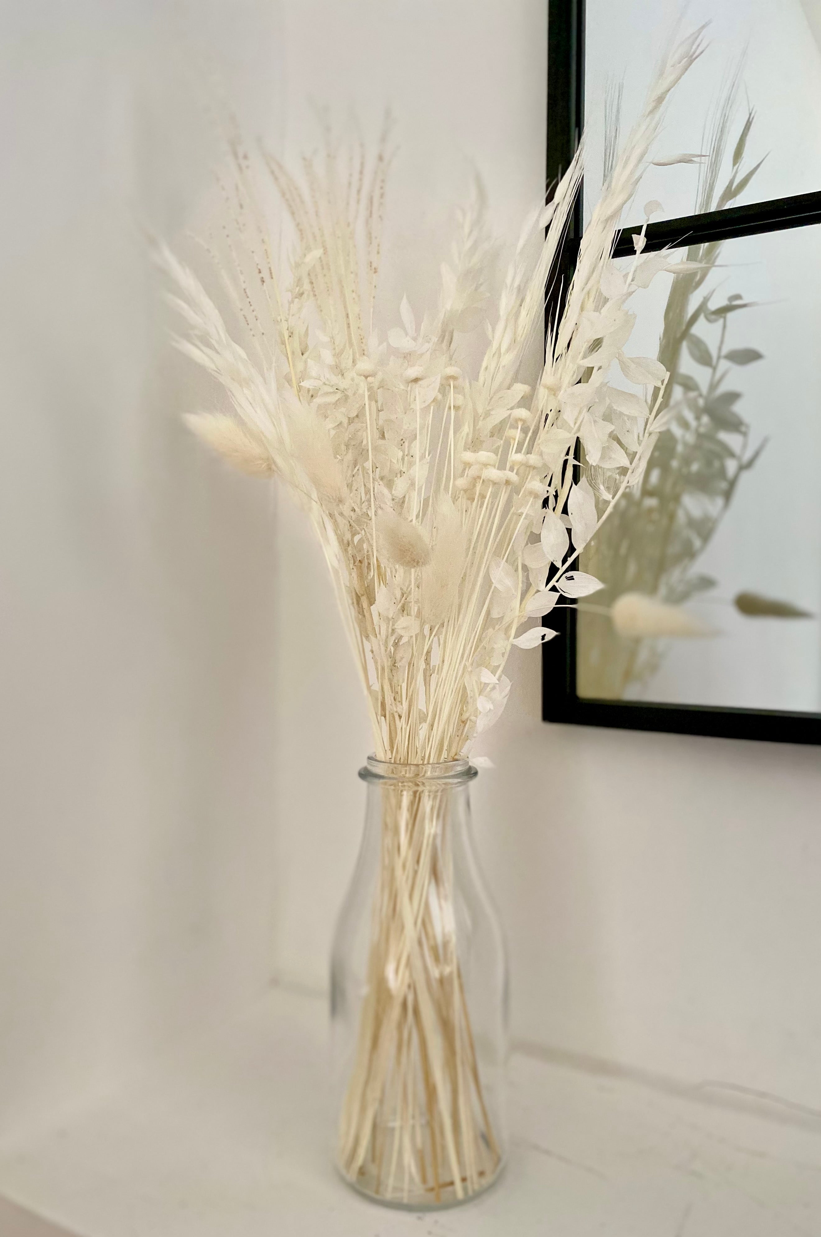 Dried flower bouquet in white
