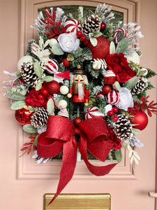 Luxury extra snowy Nutcracker wreath (matching garland available)