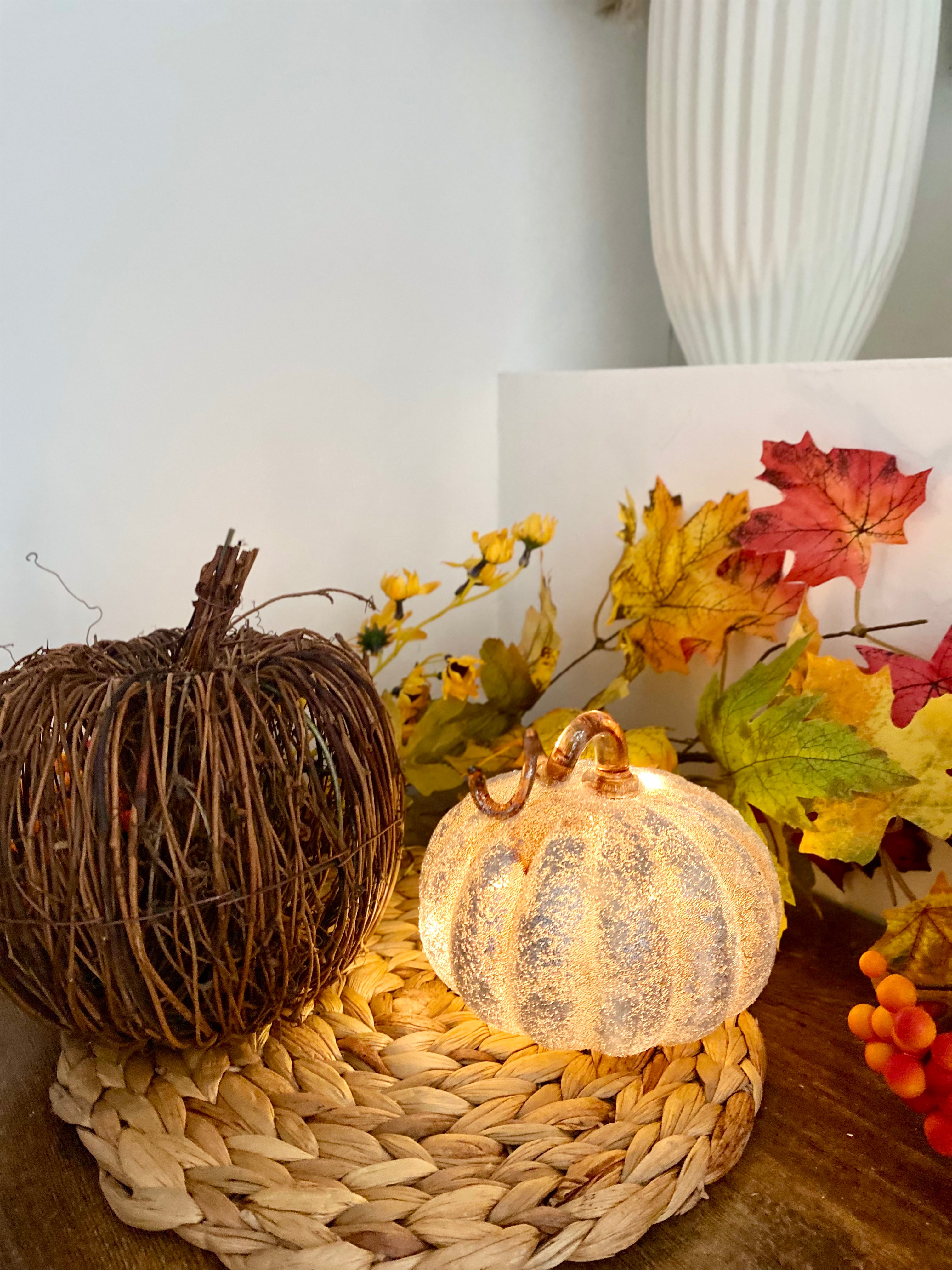 Amber Glass LED Pumpkin