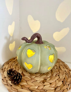 Sage Green heart LED pumpkin