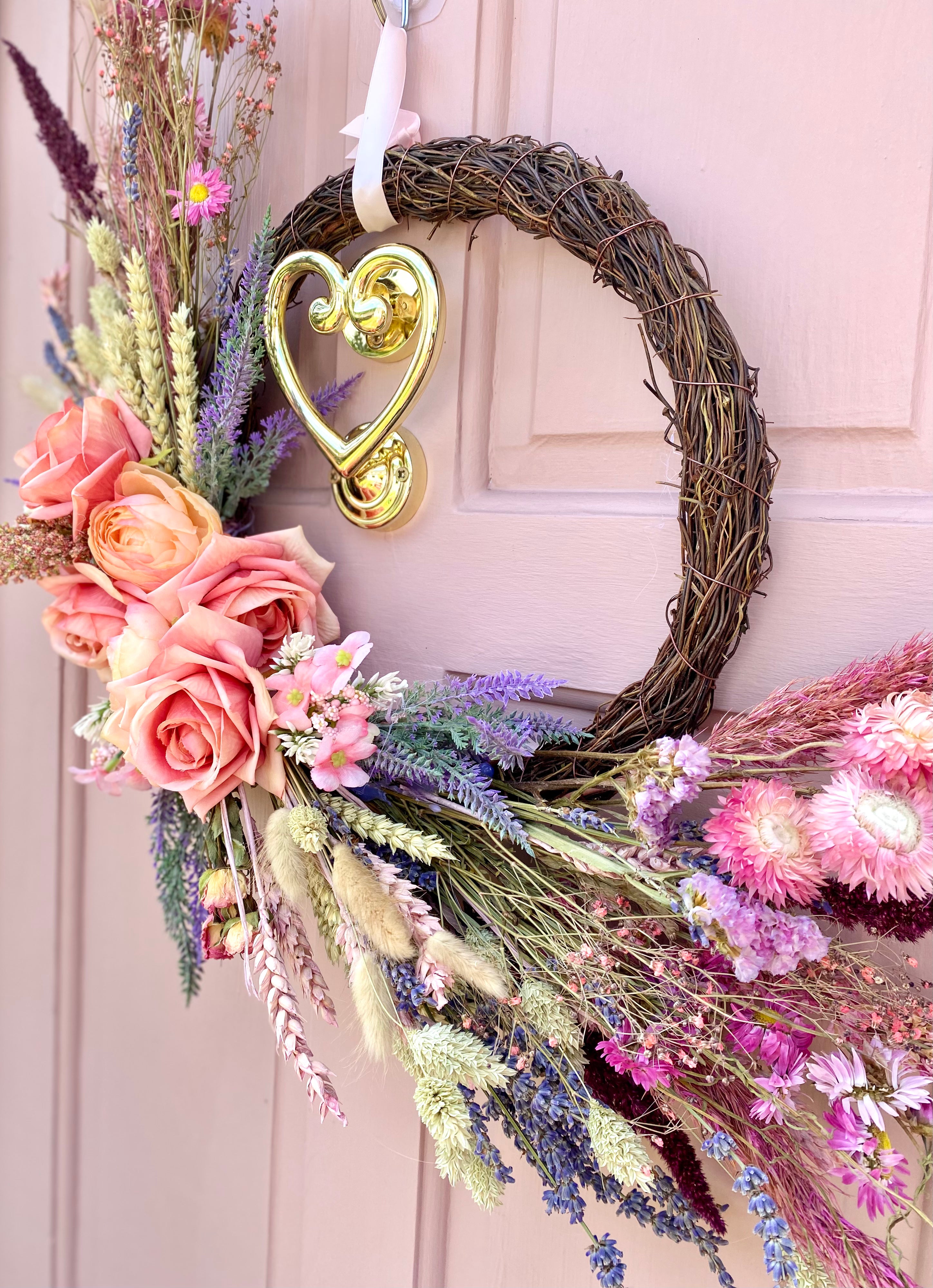 Dried flower wreath in pink