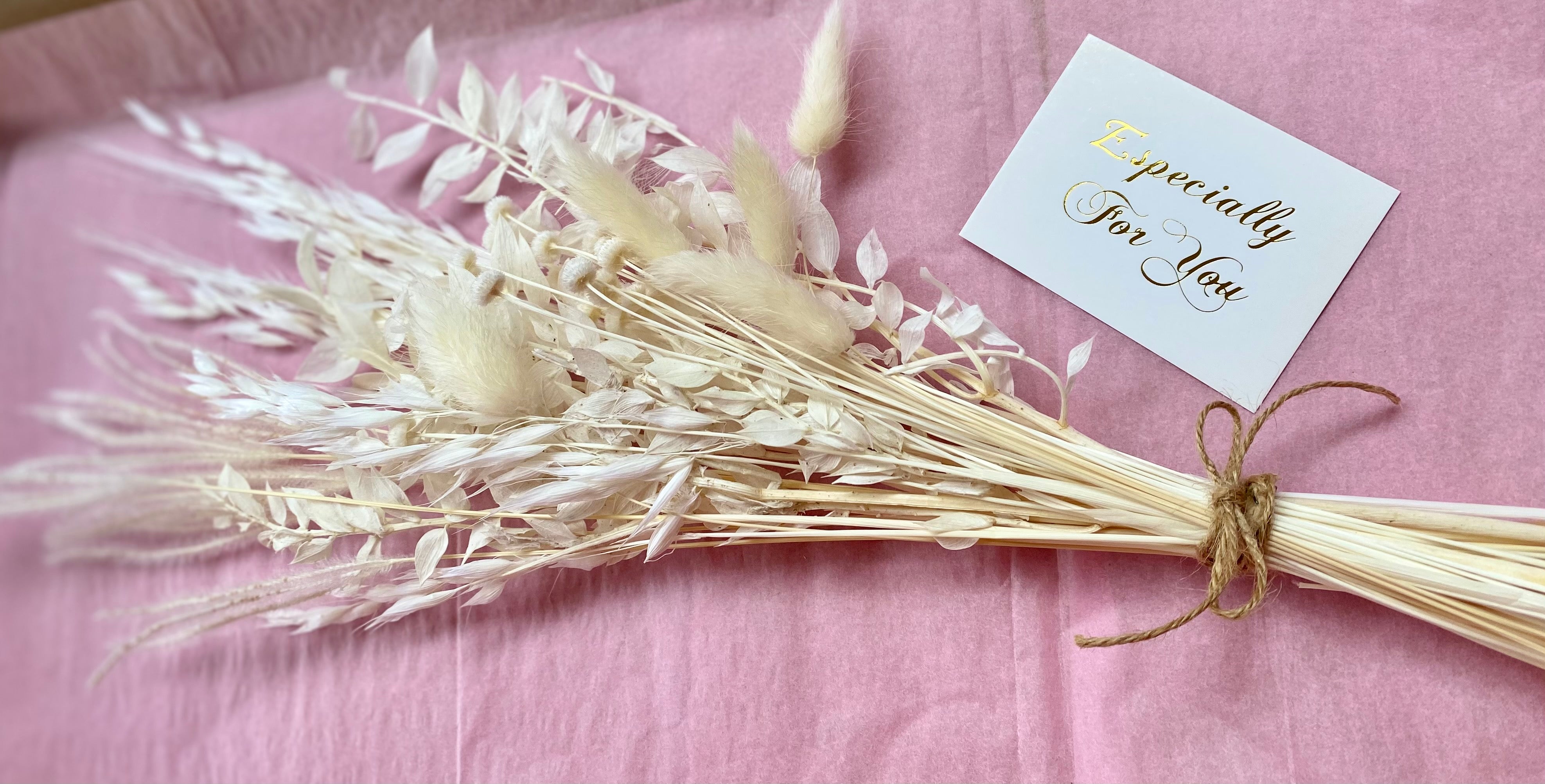 Dried flower bouquet in white