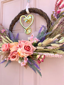 Dried flower wreath in pink