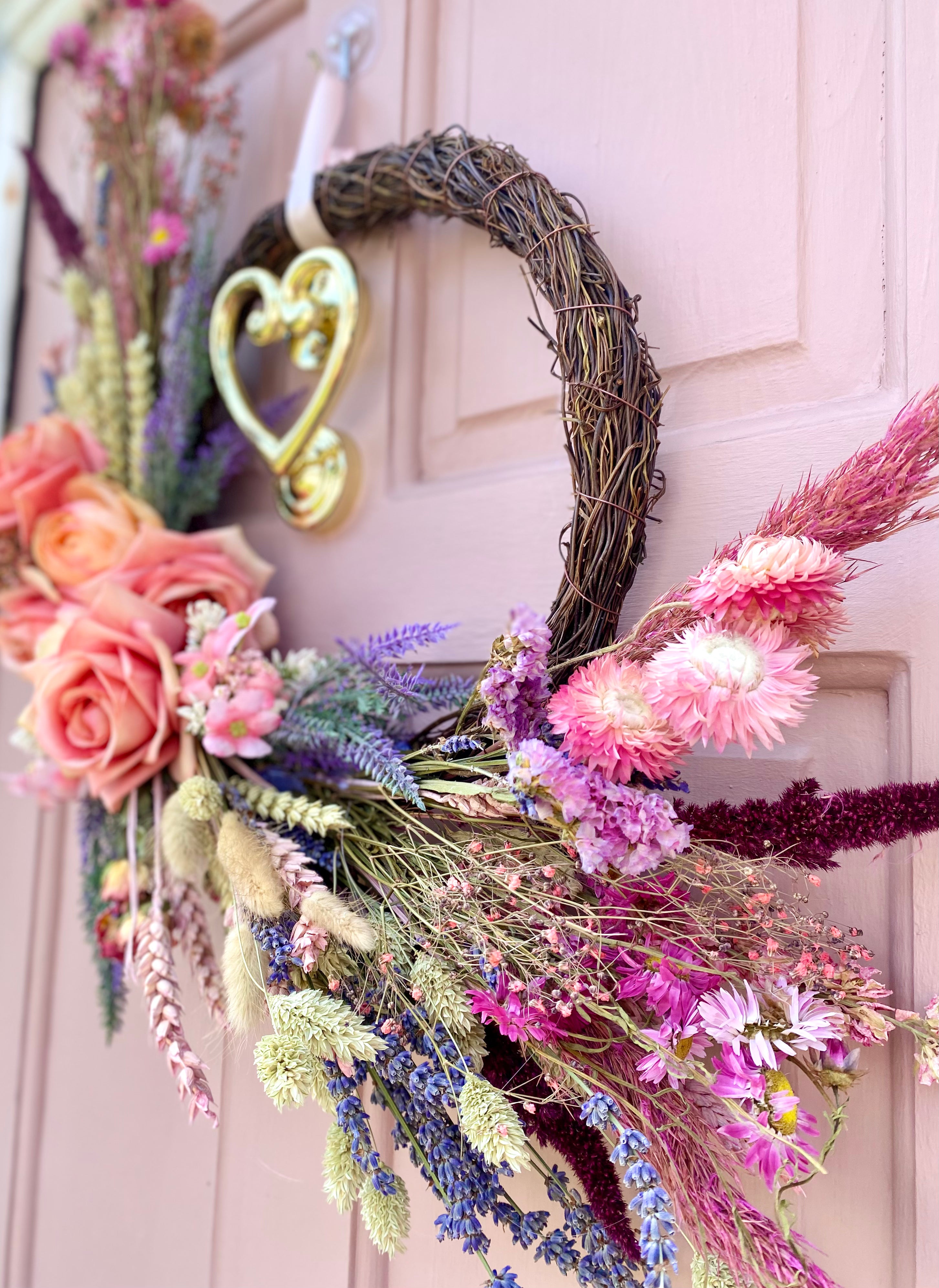 Dried flower wreath in pink