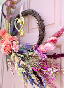 Dried flower wreath in pink